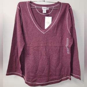 New Calvin Klein 100% Cotton Russet Burgundy V-Neck Blouse Top Shirt Sz XL